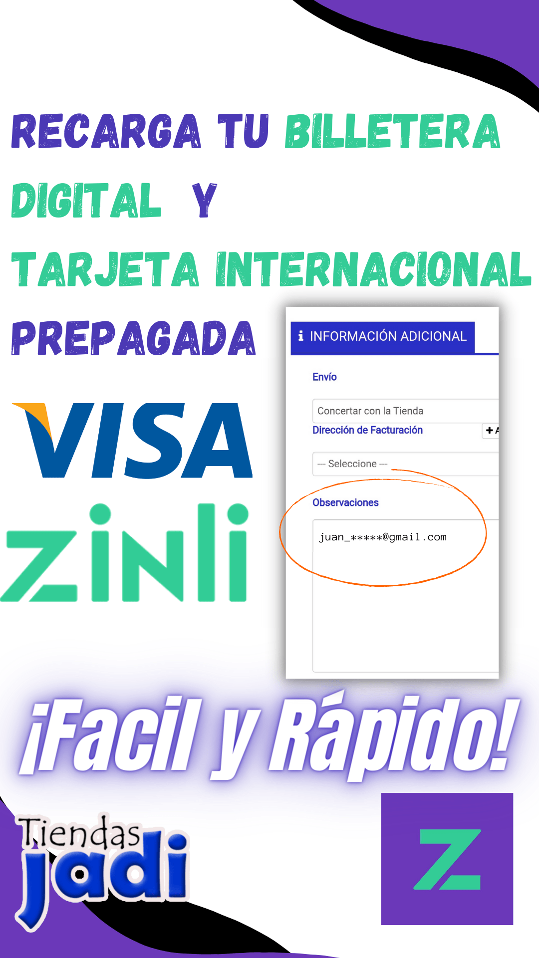 Recarga tu tarjeta prepagada visa Zinli desde 1$ en Venezuela